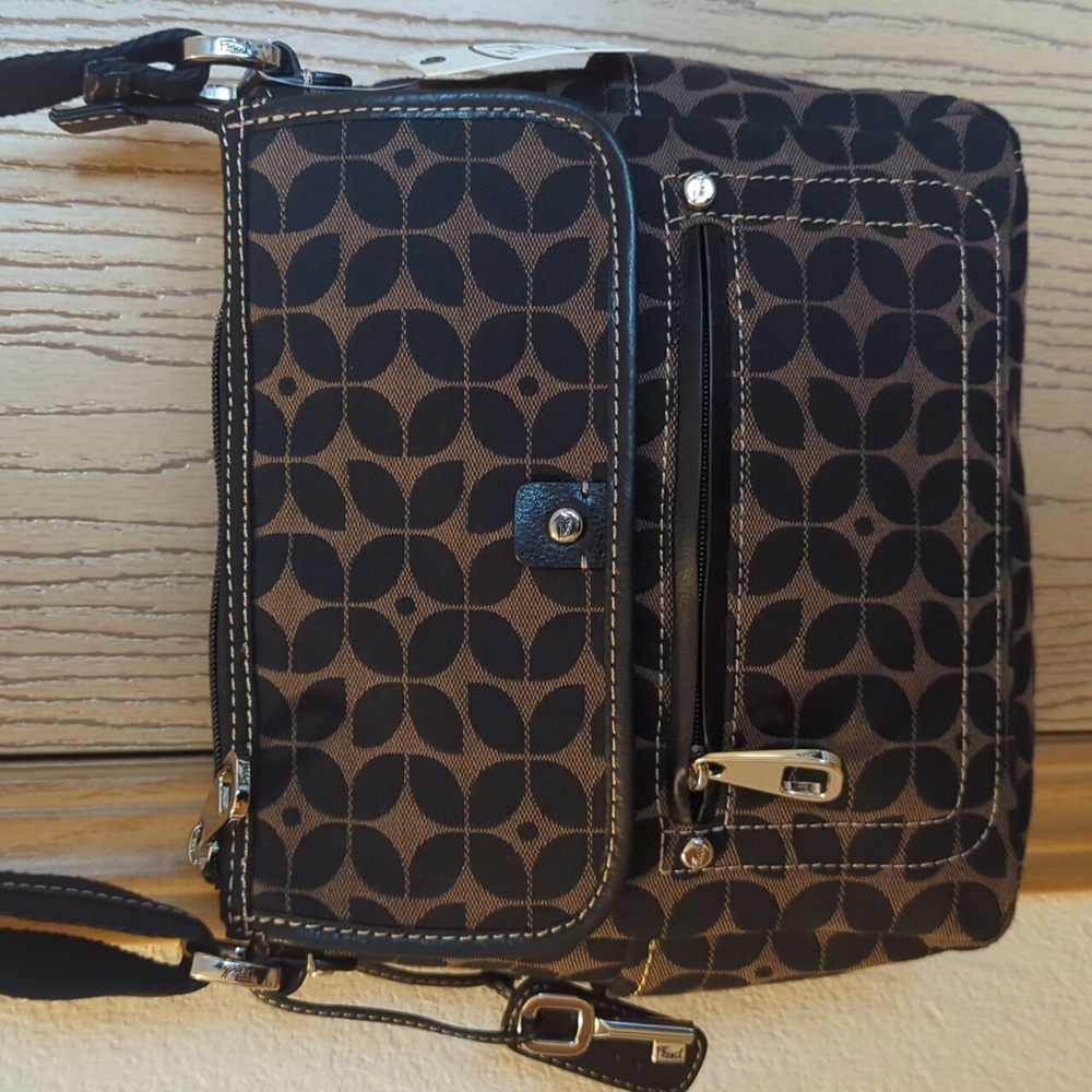 Fossil Black & Brown Signature Print Fabric Crossbody Purse